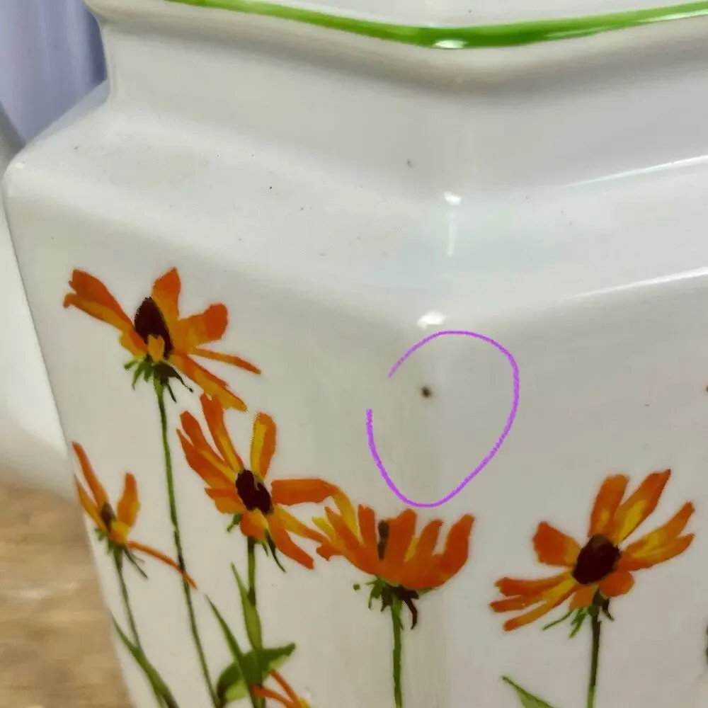 Vintage Toscany Floral Hexagon Teapot Cottagecore Black Eyed Susan Taiwan Flower